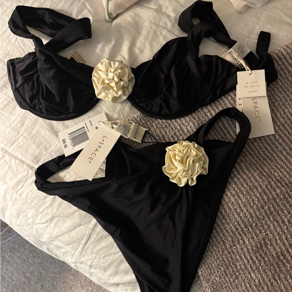 L*Space Black Bikini with Cream Floral Details